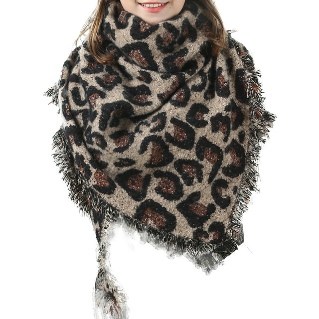 Coofit Winter Scarf Leopard Print Artificial Wool Blanket Scarf Shawl Scarf for Ladies