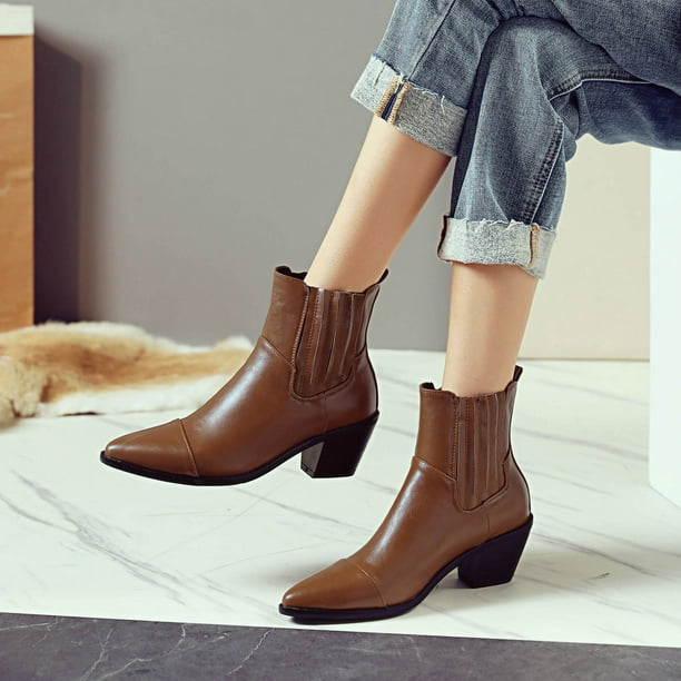 Brown ankle top boots pointed toe