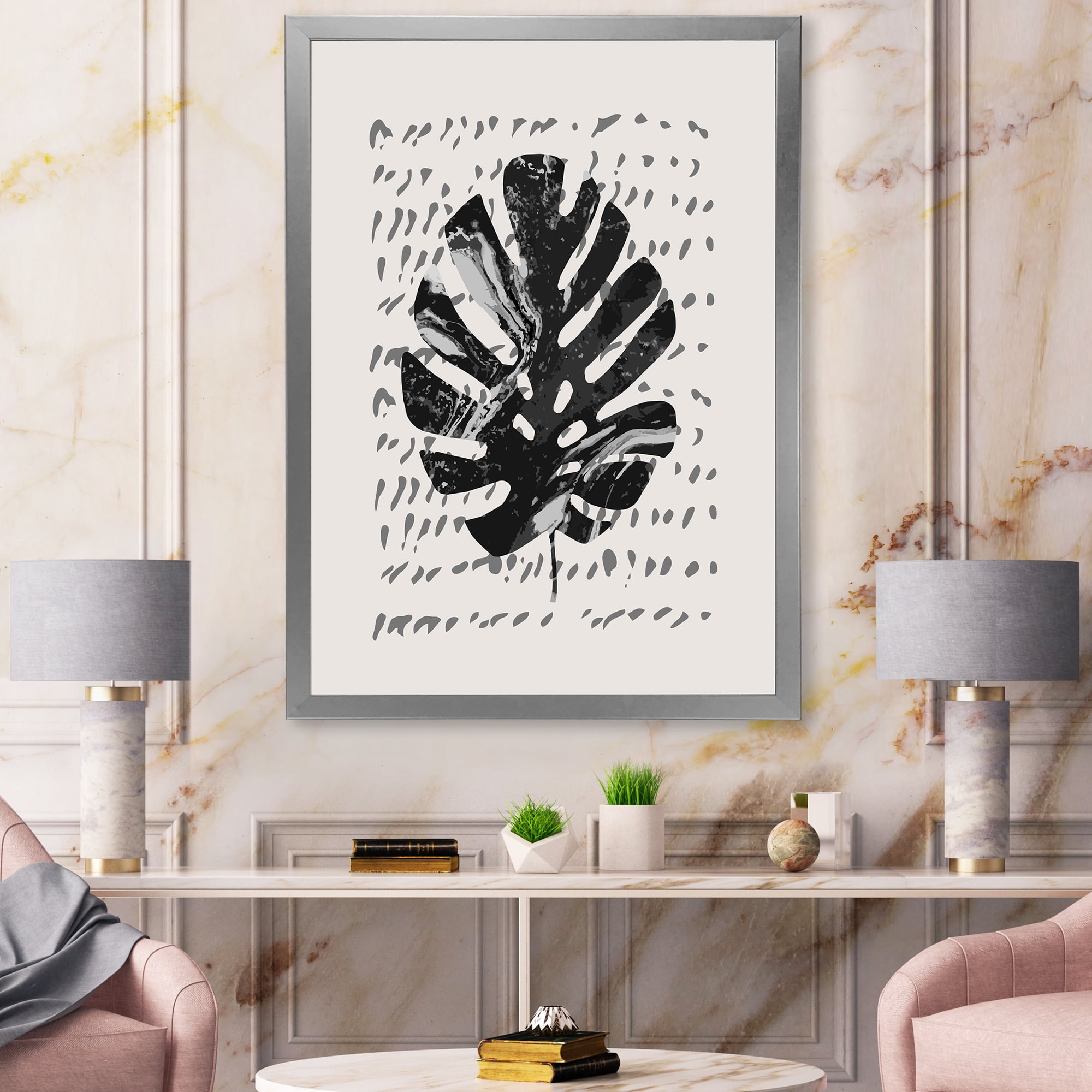 Designart 'Minimal Tropical Palm Leaf Over Grunge Texture' Tropical Framed Art Print