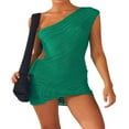 thumbnail image 3 of EIMELI Robe Mini Tricotée Ajourée Sans Manches une Épaule Dos Nu Ajustée Moulante Mode Urbaine, 3 of 9