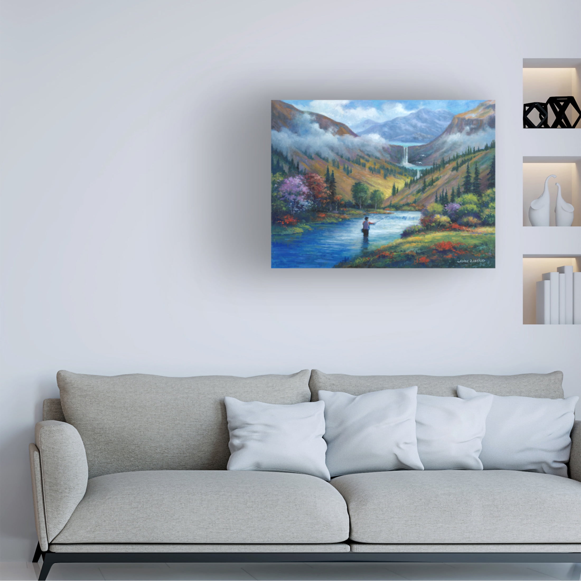 Canvas Wall Art - John Zaccheo 'Vista View of a Fly Fisherman' Wall Art for Living Room, Bedroom, or Office Décor by Trademark Fine Art - 32 x 24 Inches