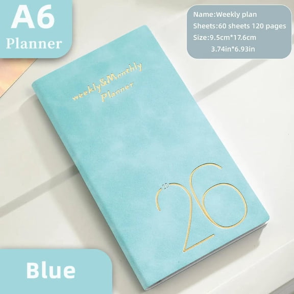2026 A6 Portable Planner With Bookmark, Index 64 Sheets 128 Pages -3.7 Inches / 6.77 Inches -365 Days Time Management
