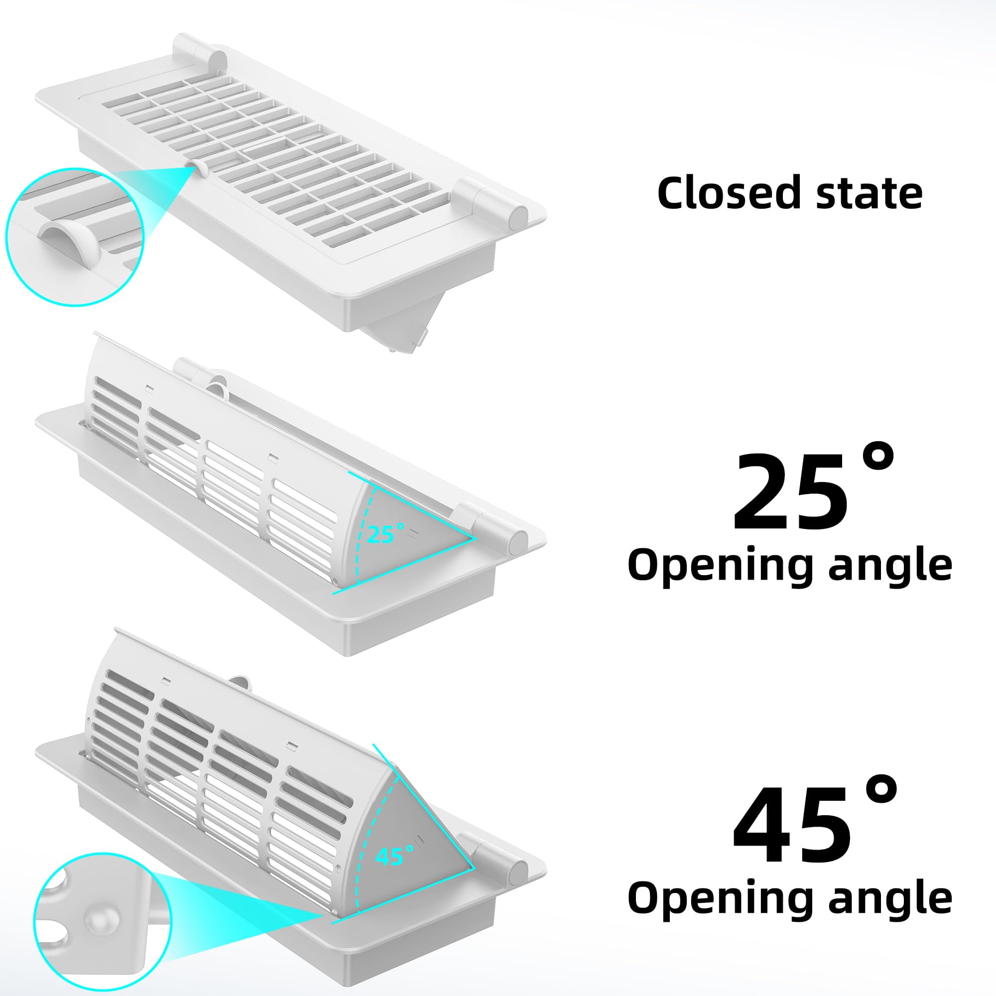 2Pack 2-in-1 Vent Deflectors & Floor Vent Covers, Adjustable Floor Register 4x10, Air Vent Deflector for Home Floor, Office, Ceiling, Tool-Free Install-White