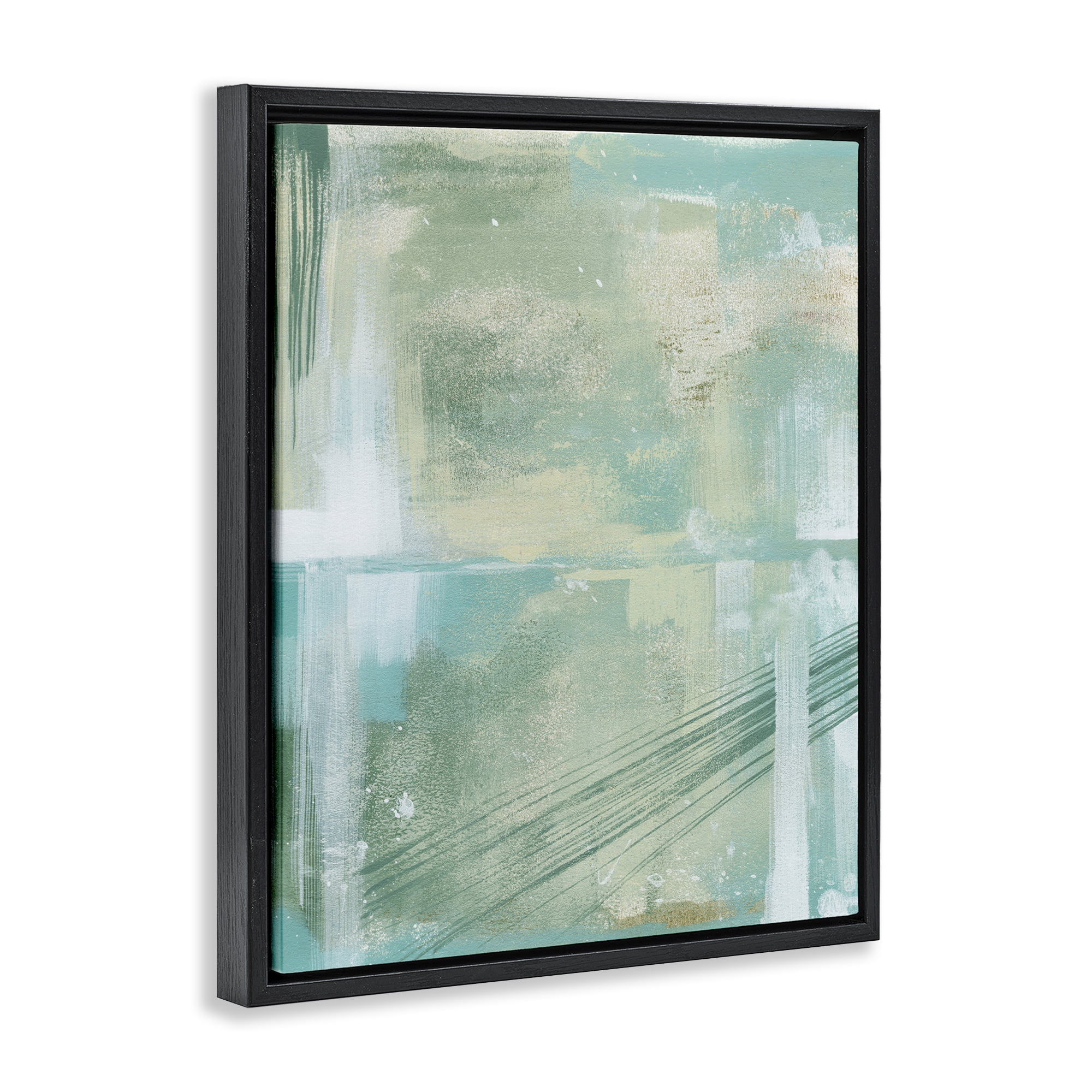 Stupell Industries Green Industrial Abstraction Abstract Painting Black Floater Framed Canvas Art Print Wall Art, 17 x 21