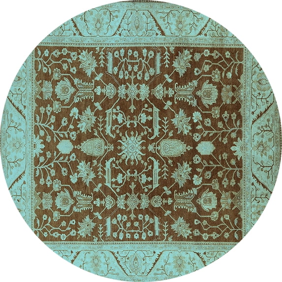 Ahgly Company Indoor Round Oriental Light Blue Industrial Area Rugs, 3' Round