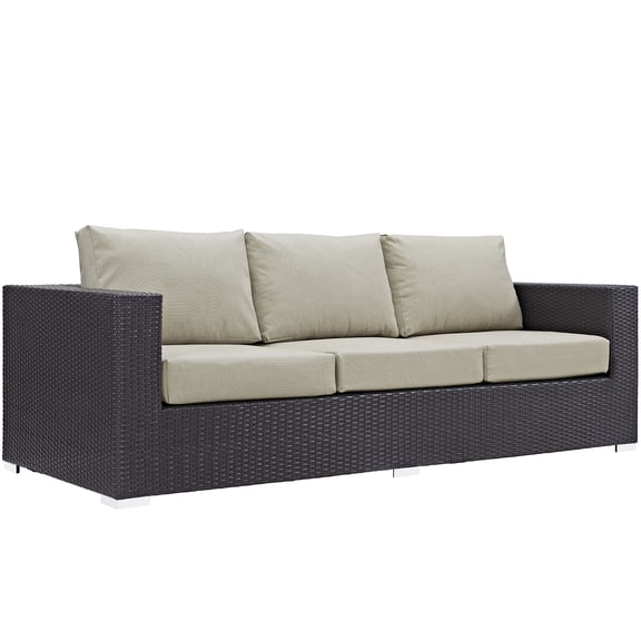 Lounge Sofa, Beige, Wicker Rattan, Outdoor Patio Balcony Cafe Bistro Garden Hospitality Restaurant, Modern Contemporary, HB36965