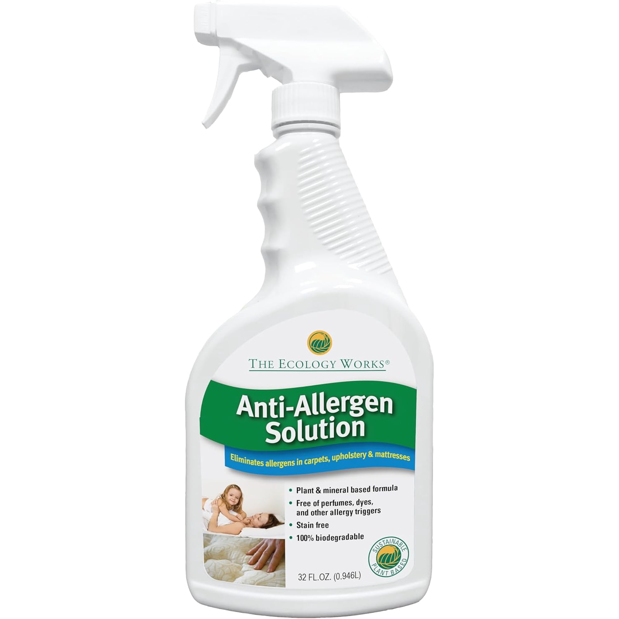 The Ecology Works- Plant-Based Dog & Cat Allergy Spray, Dander Remover & Dust Mite Waste Reducer for Relief from Allergies - Cleans Home, Bedding & Furniture Naturally, Fragrance-Free (32 oz)