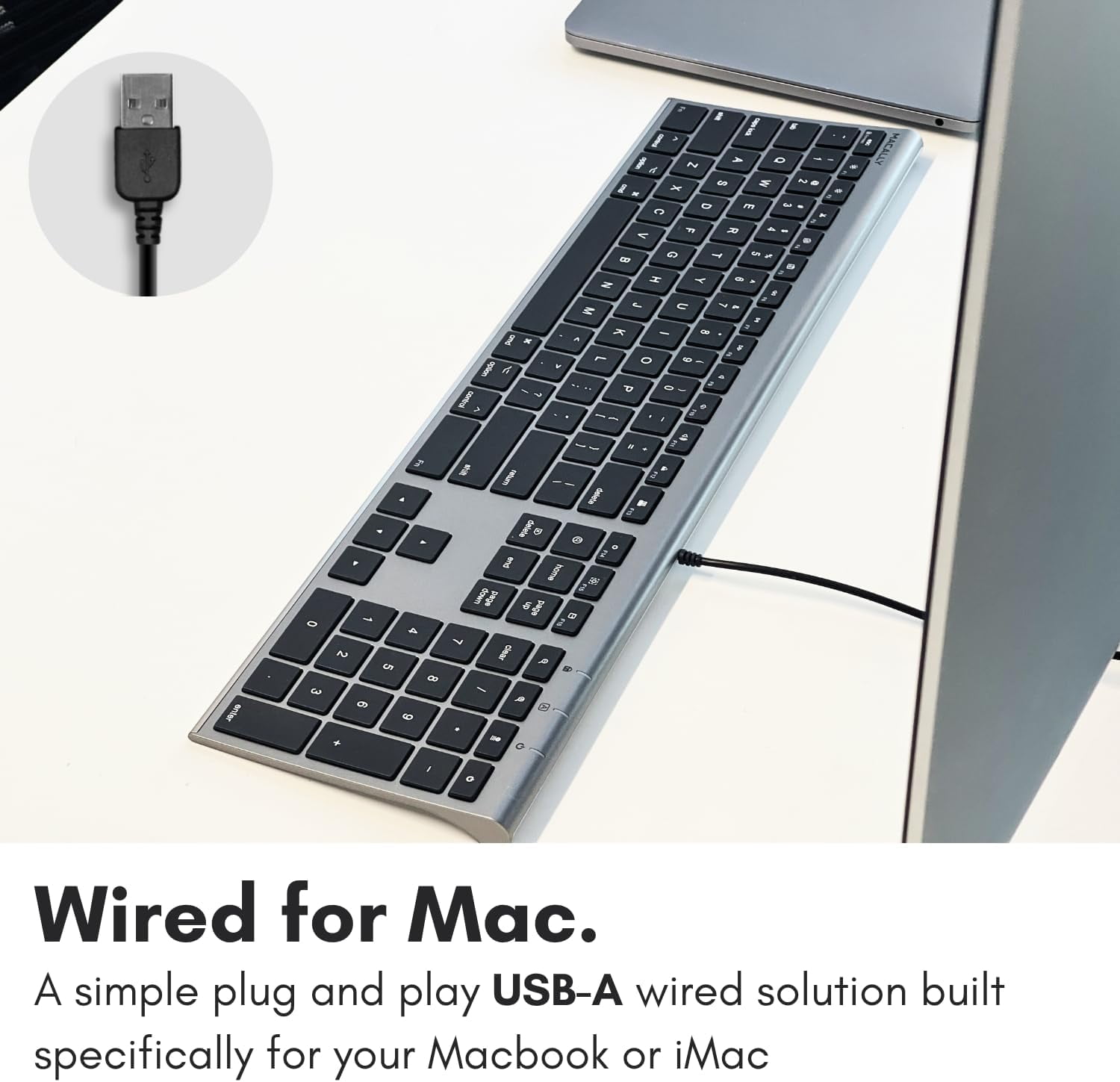Ultra-Slim USB Wired Computer Keyboard - Works Great as Both a Windows or Wired Mac Keyboard - Compatible Full Size Keyboard with Numeric Keypad for Mac Mini, iMac, MacBook - Space Gray