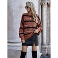 thumbnail image 4 of Women Knit Sweaters Color Block Striped Pullover Long Sleeve Scoop Neck Sweater, Burgundy, Medium, 4 of 4