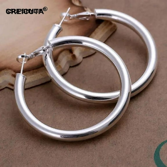 925 Silver Earrings Fashion Pretty Nice Women Party 1.97inch Round Jewelry Big Circle Lady Wedding