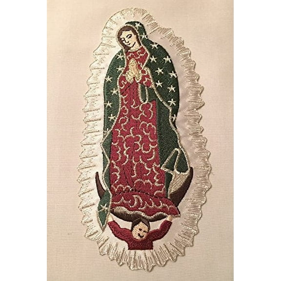 CF3846 Virgin Mary (Quadalupe) Christening Baptism Embroidered Iron On Patch (7"x4.5", with words)