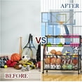 thumbnail image 2 of Ball Storage Rack Large Sports Equipment Organizer Cart For Garage,Home Gym Multifunctional Sports Gear Storage For Indoor Or Outdoor, Ball Rack For Basketball,Baseball, Football, Toys, 2 of 8