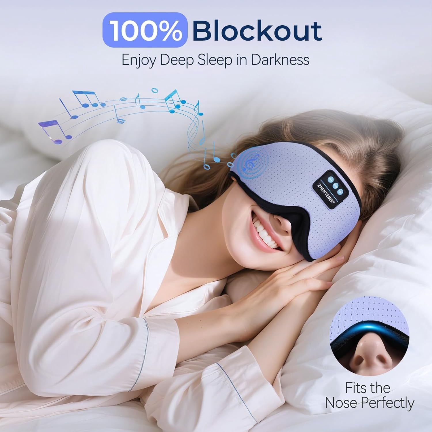 Sleep Mask with Bluetooth Wireless Music, Sleep Headphones with Timer, 3D Blackout Sleep Mask with Adjustable Straps for Side Sleepers, Wireless Music Eye Mask Speakers for Men Women,Purple