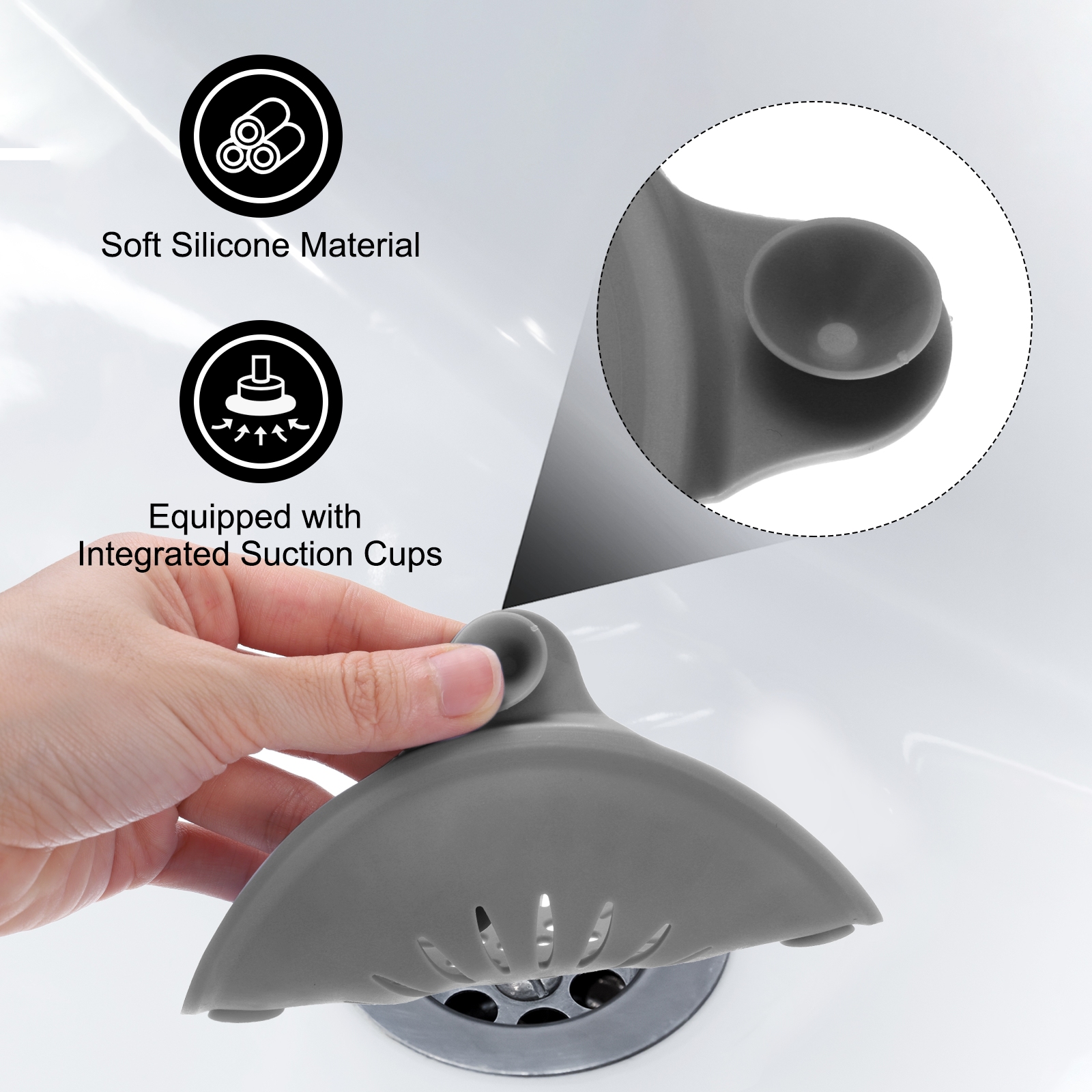 Unique Bargains Shower Drain Hair Catcher Round Cover with Anti-slip Point 5.5" Grey 3Pcs