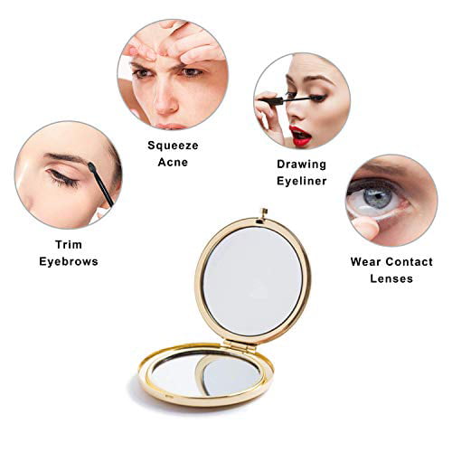 HREW Magnifying Compact Mirror for Purses with 2 x 1x Magnification, Folding Mini Pocket Double Sided Travel Makeup Mirror,Perfect for Purse, Pocket