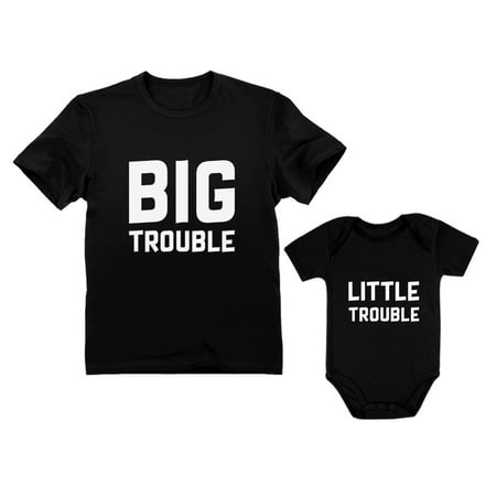 

Dad & Baby Matching Set Big / Little Trouble Funny Father s Day Gifts For Dad Dad Black XXX-Large / Baby Black 6M (3-6M)