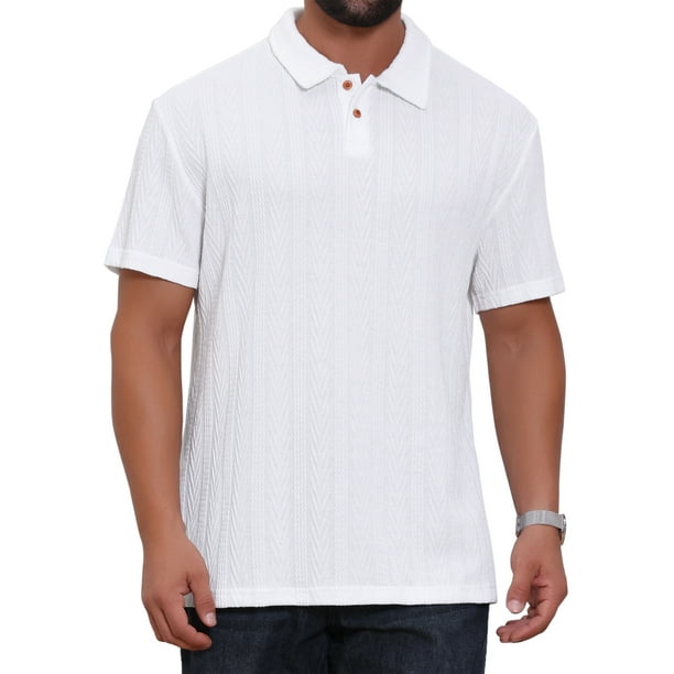 CAMISA POLO DE NEGOCIOS DE MANGA CORTA CON BOTONES Y COLLAR PARA HOMBRE DE TEXTURA JACQUARD S BLANCA