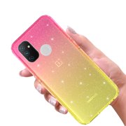 OnePlus Nord N100 Case With Built-in Screen Protector, Rosebono Hybrid Glitter Sparkle Transparent Colorful Gradient TPU Skin Cover 360 Protection Case For OnePlus Nord N100 (Gold/Pink)