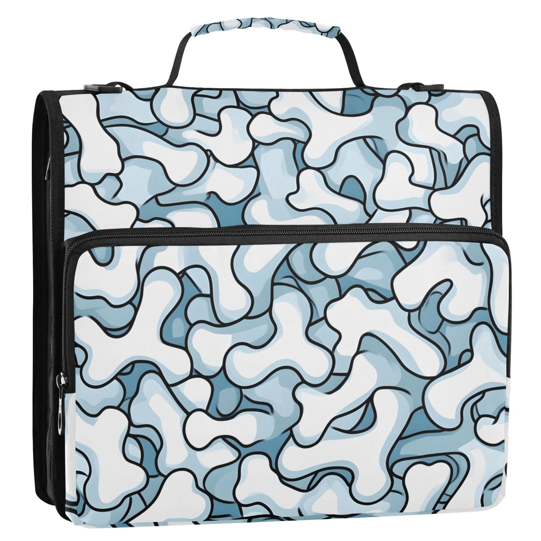 3 Ring Zipper Binder with Shoulder Strap Waterproof Trapper Keeper 2 Inch D-Ring 500 Sheets Capacity Blue Bones