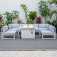 thumbnail image 4 of LeisureMod Chelsea Modern 7-Piece Outdoor Patio Conversation Set & 44" Propane Fire Pit Table in Weathered Grey Aluminum with Light Grey Cushions, 4 of 18
