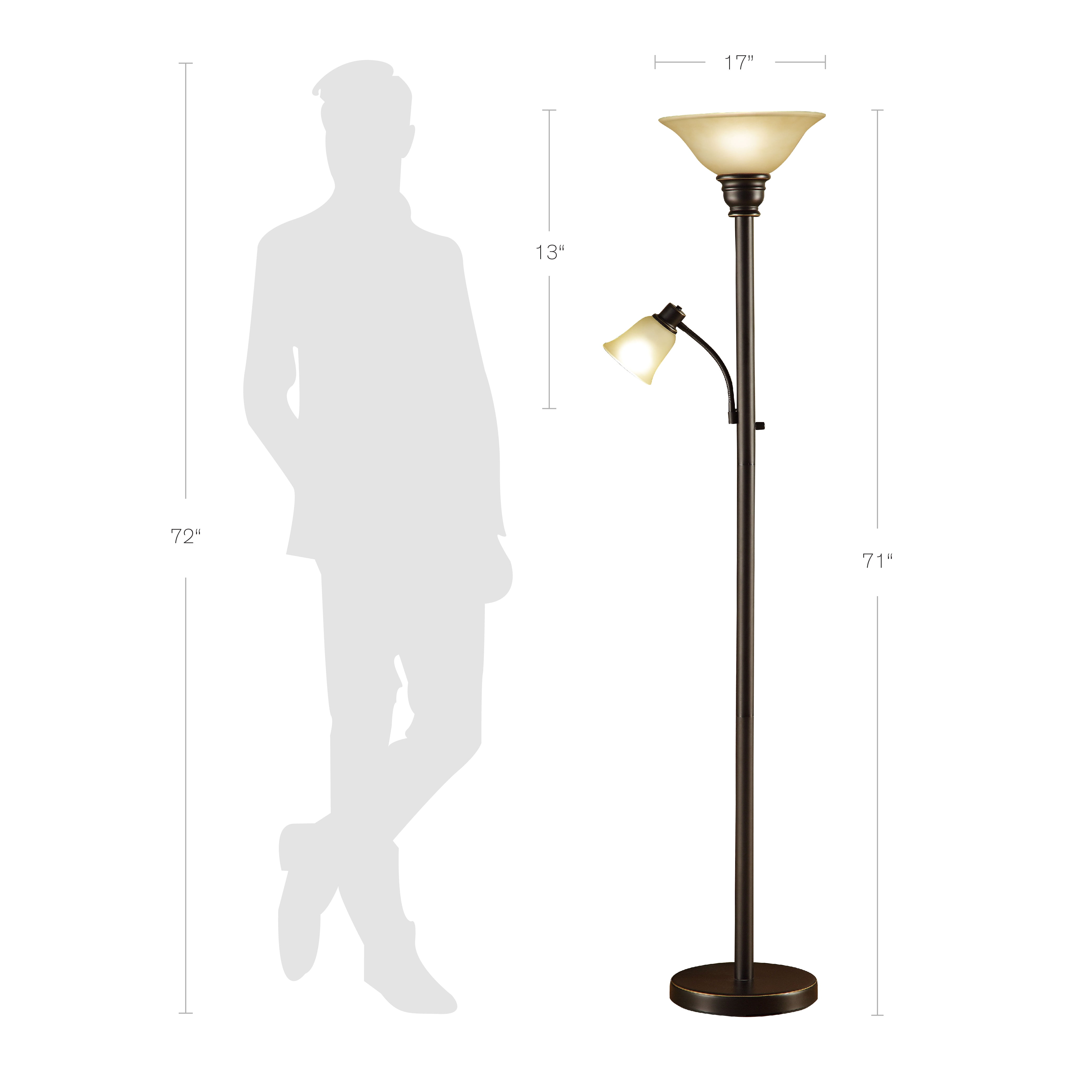 Catalina Lighting Kerrington 71'' Floor Lamp with Amber Glass Bell Shade Transitional Floor Light Fixture for Living Room, Bedroom or Office, Oil Rubbed Bronze