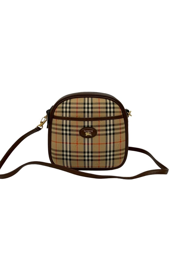 Pre-Owned Burberry's Shadow Horse logo Nova check canvas and leather shoulder bag in... (Good)