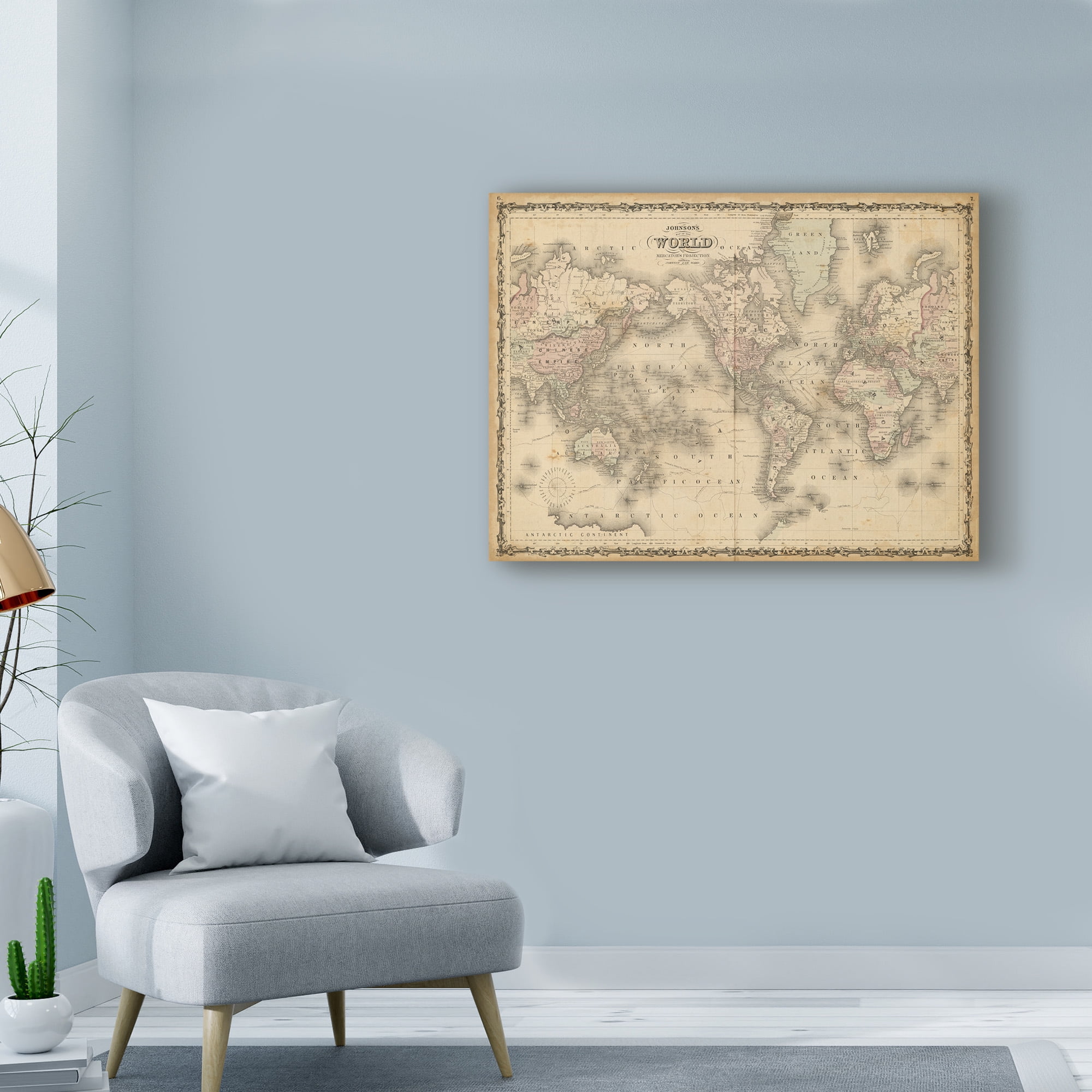 Trademark Fine Art 'Johnsons Map of the World' Canvas Art by Johnson