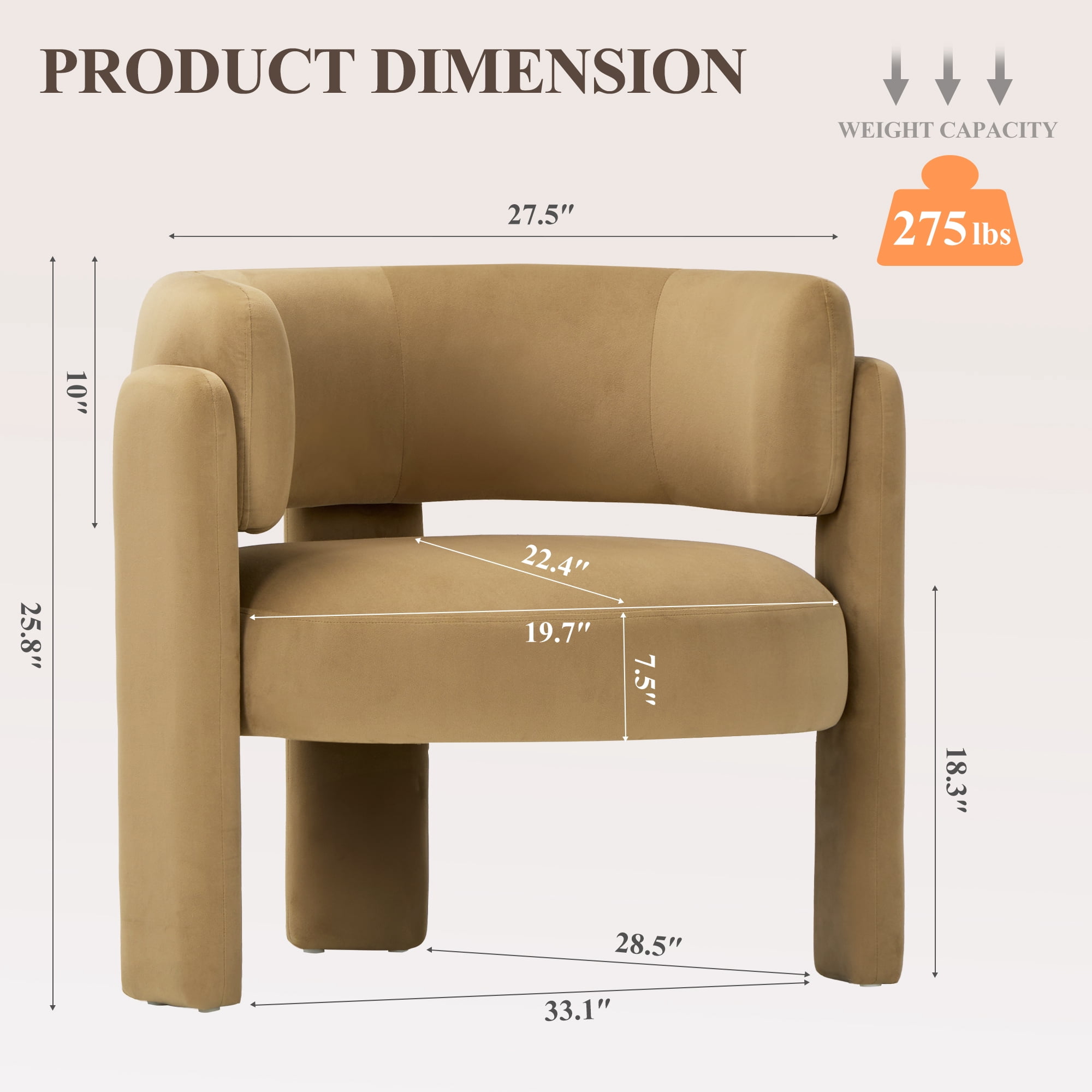 AFO Modern Upholstered Dining Chair, Cute Barrel Side Armchair with Round Back for Living Room Dining Room Bedroom, Khaki