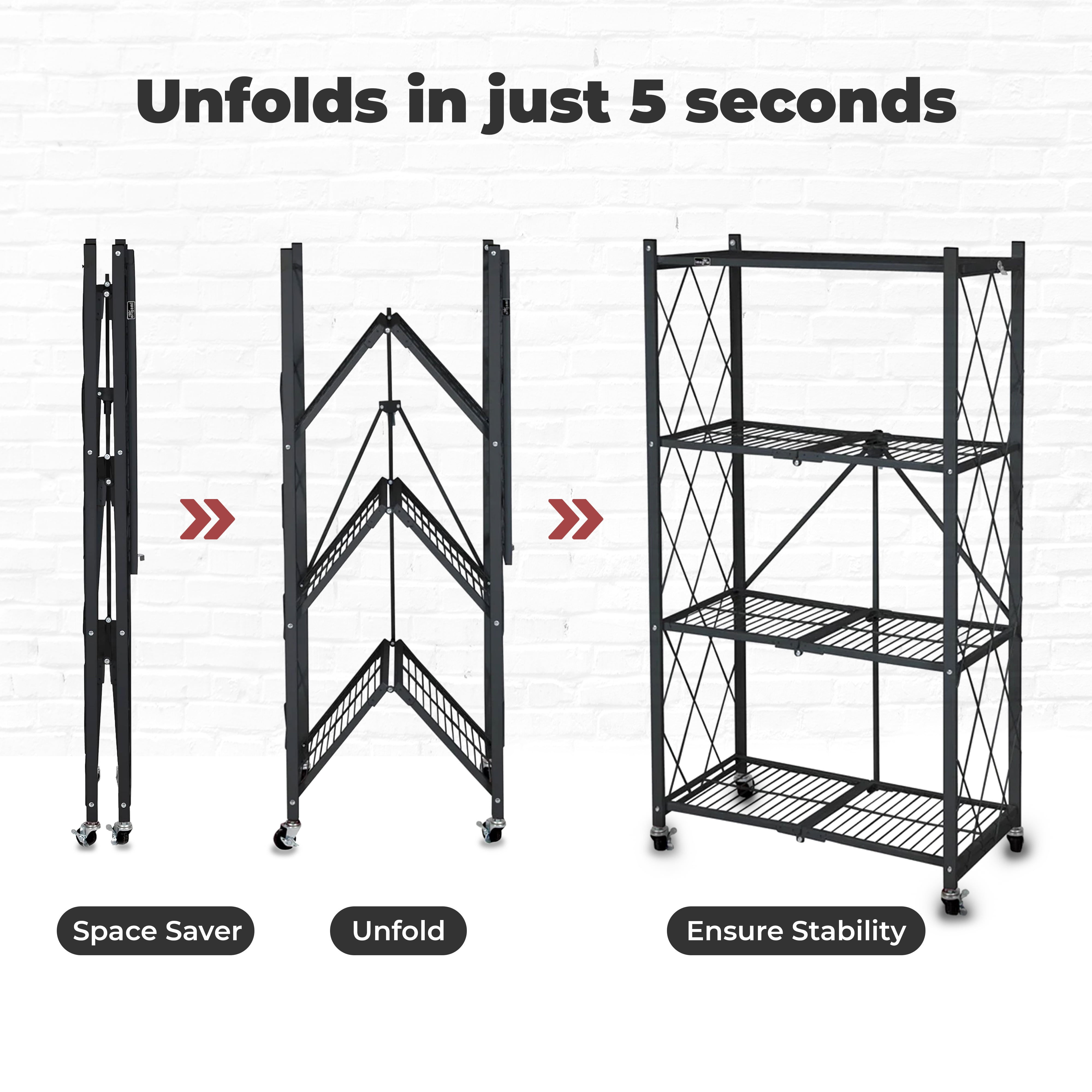 Origami 4 Tier Folding Shelf Garage Shelves Heavy Duty with Wheels