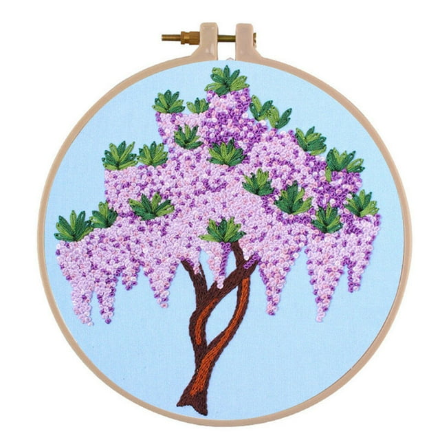 Injueey Kit de bordado hecho a mano, paquete de Material de punto de cruz DIY, herramienta de trabajo manual para el hogar para principiantes, Decoración Árbol de glicina 1