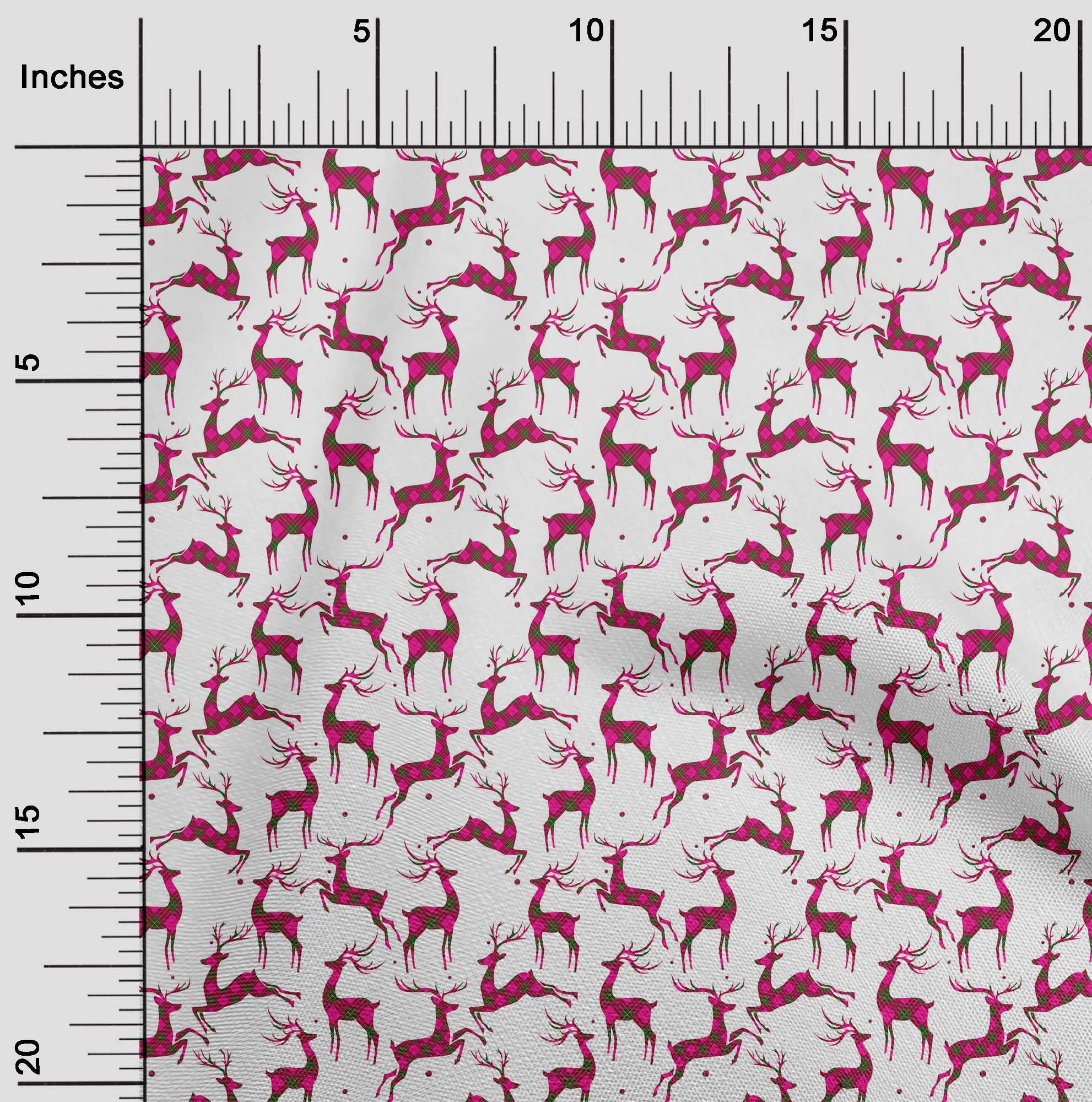 oneOone Cotton Poplin Twill Fuschia Pink Fabric Christmas Reindeer Lumberjack Diy Clothing Quilting Fabric Print Fabric By Yard 56 Inch Wide