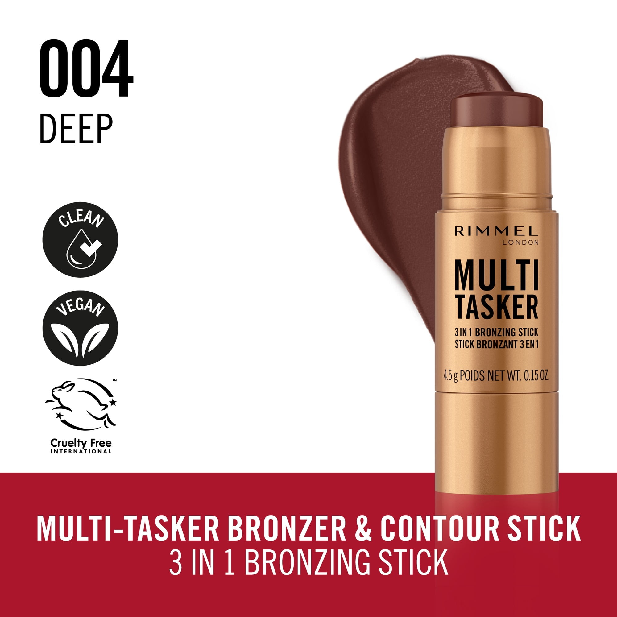 RIMMEL Multi-Tasker Bronzer Stick, 004 Deep, 0.15 oz