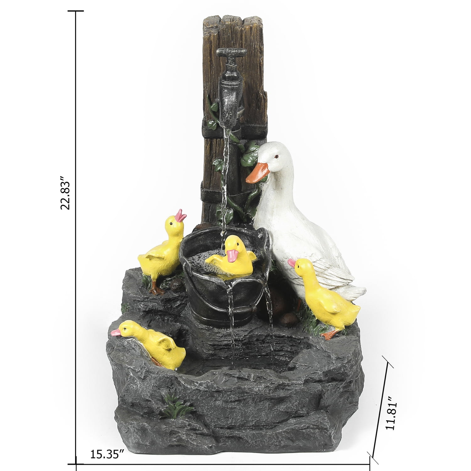 LuxenHome Outdoor Water Fountain, 23" Duck Family Waterfall Fountains Garden Water Feature Decor