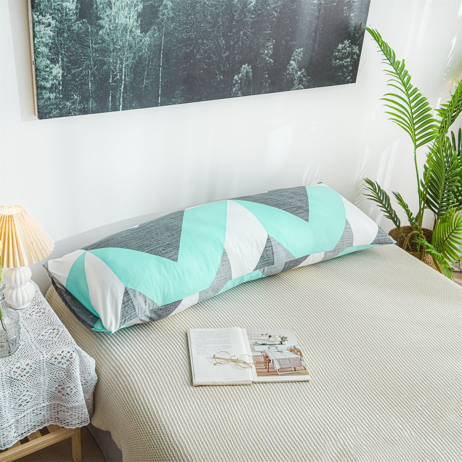 Move Over Teal Chervon Body Pillow Case Plaid Body Pillow Cover 20x54