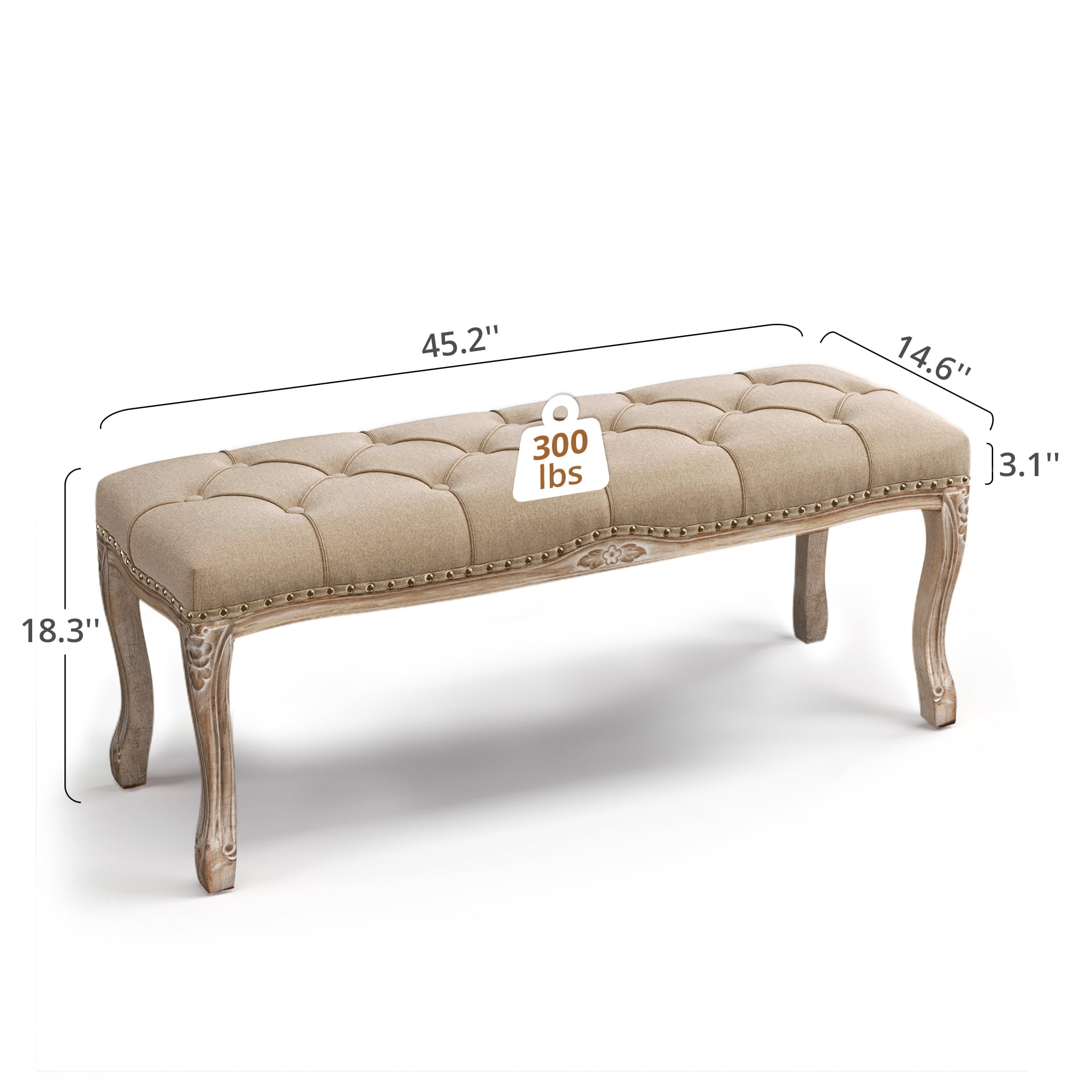 Dycanpo 45.2'' Bedroom Bench Seat Wheat Linen, French Upholstered Ottoman Bench