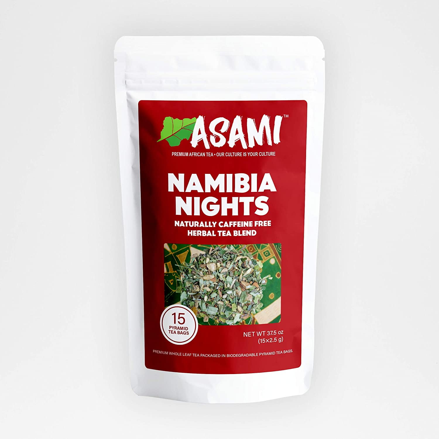 Asami Namibia Nights | African Moringa Mint Loose Leaf Tea Bags | 100% Natural Gourmet Herbal Tea | 15 Loose Leaf Pyramid Tea Bags | Caffeine Free | Lemony Mint Ginger Teas | Natural Healing Herbs Tea