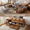 thumbnail image 5 of JULY'S SONG 118.5" Leather Modular Sectional Sofa with Storage Ottoman, Oversized U-Shaped Couch with Storage Seat, 6 Seater Couch for Living Room, Brown, 5 of 10