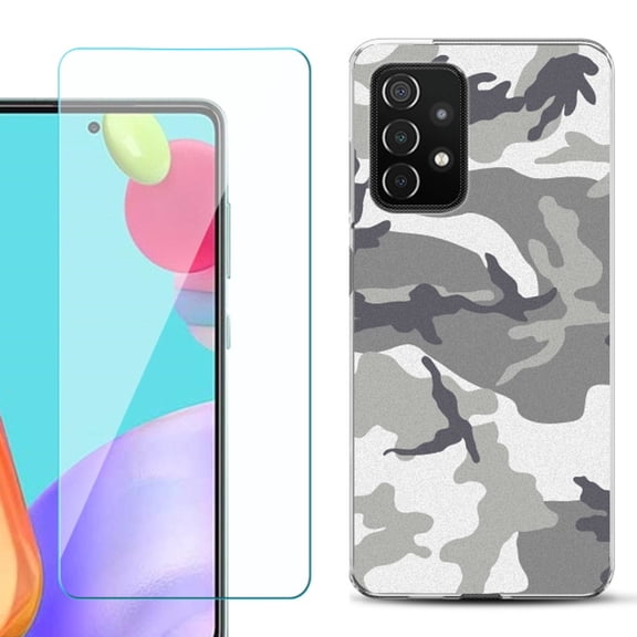 Slim-Fit Flexible Gel TPU Phone Case compatible with Samsung Galaxy A52 5G, with Tempered Glass Screen Protector, by OneToughShield ® - Urban Camo