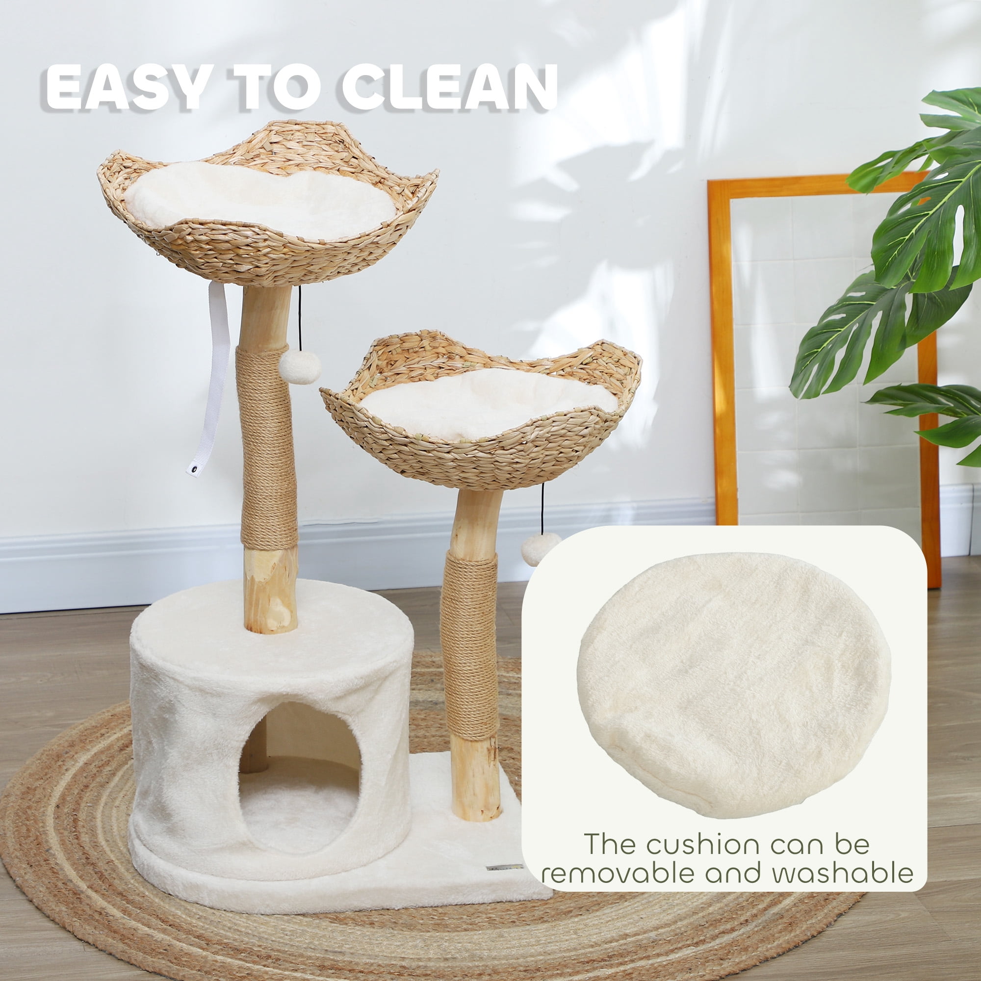 PawHut Modern Cat Tree with Wooden Scratching Posts, Condo, Beds & Cushions
