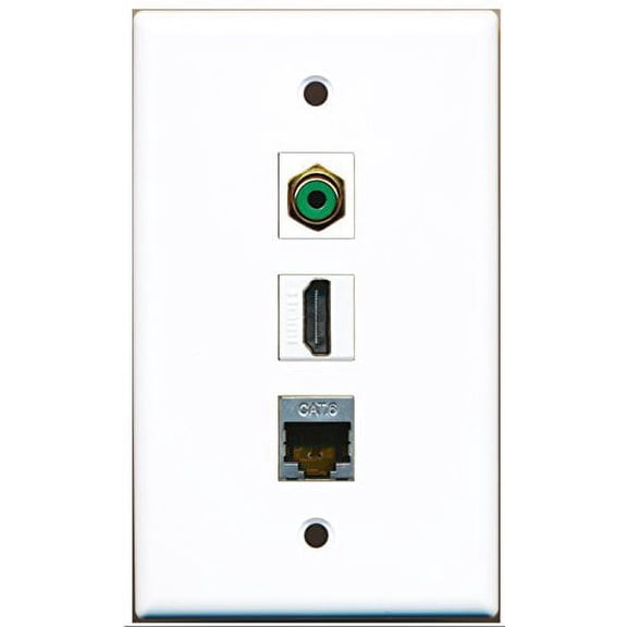 RiteAV - 1 Port HDMI and 1 Port RCA Green and 1 Port Shielded Cat6 Ethernet Wall Plate