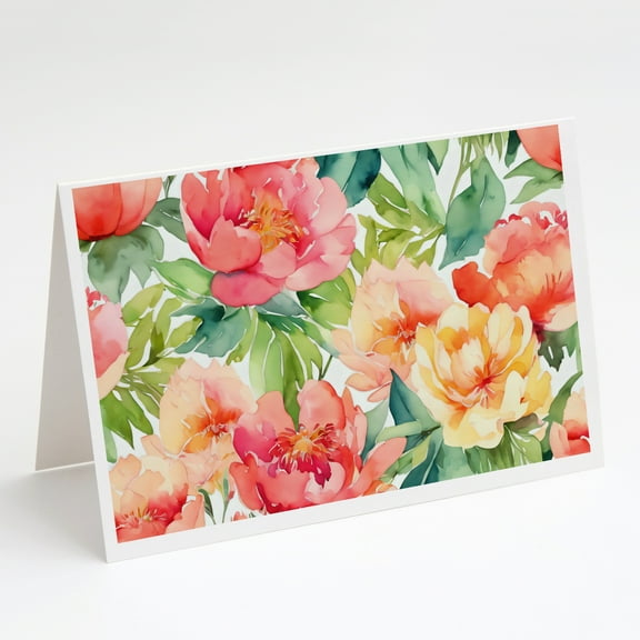 Indiana Peonies in Watercolor Greeting Cards and Envelopes Pack of 8 7 in x 5 in