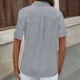 thumbnail image 5 of Htigea Womens Cotton Linen Button Down Shirts Short Sleeve Collared V Neck Tops Summer Beach Vacation Tee with Pockets Gray XL, 5 of 6