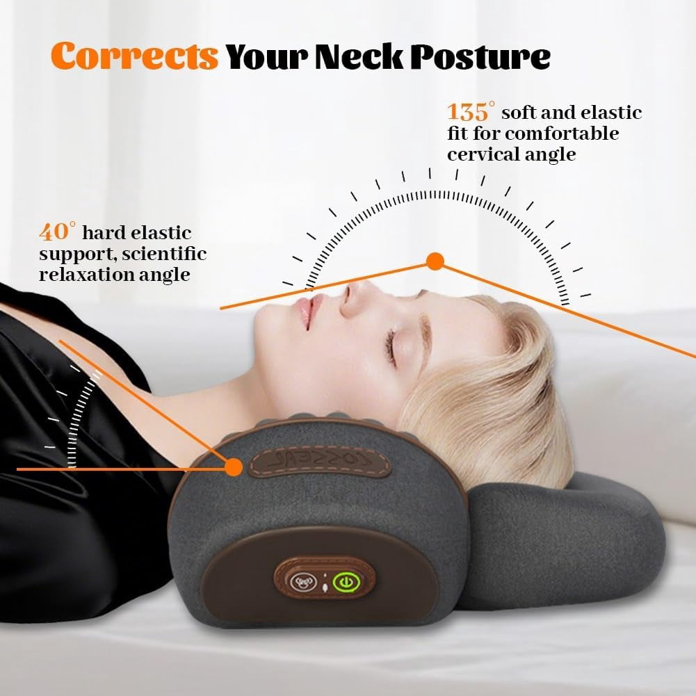 3-in-1 Neck Massager Pillow, 2026 New Neck Massager with Heating, Traction & Vibration Function, Deep Tissue Massage, Hump Corrector, Memory Foam Pillows for Sleep Aid and Relaxation
