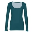 thumbnail image 3 of TQWQT Long Sleeve Tops for Women Ribbed Knit Scoop Neck Slim Fit T-Shirt Basic Solid Skims Tops Casual Going Out Top Fall Fashion Clothing Dark Green M, 3 of 4