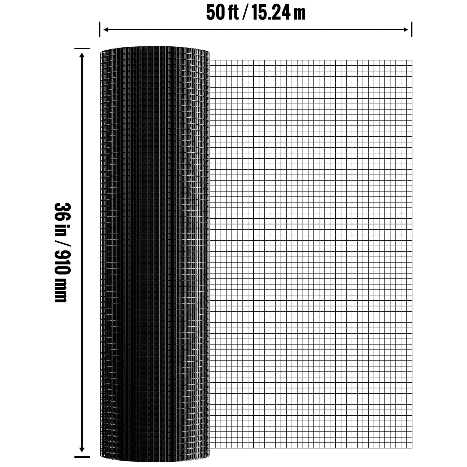 VEVOR Hardware Cloth, 36'' x 50' Galvanized Wire Mesh Roll, 19 Gauge Chicken Wire Fence Roll, Vinyl Coating Metal Wire Mesh for Chicken Coop Barrier, Rabbit Snake Fences, Poultry Enclosures