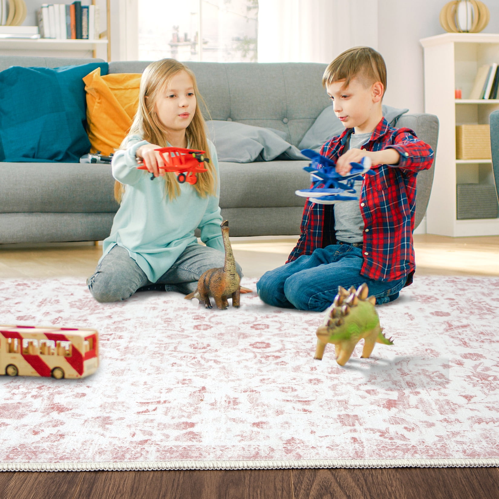 Garvee 2'x6' Hallway Runner Rug Vintage Floral Print Kitchen Runner Rug Soft Anti-Slip Indoor Bedroom Rug Runner for Laundry, Pink