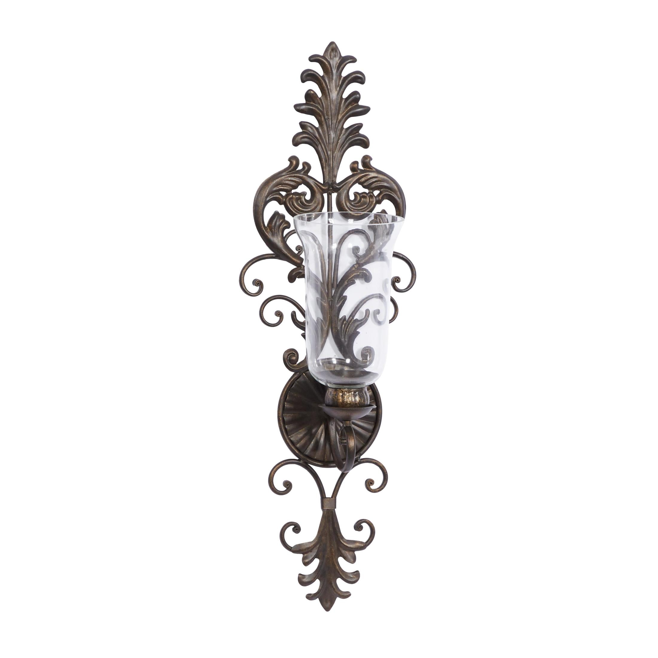 DecMode Bronze Metal Scroll Weathered Wall Candle Sconce