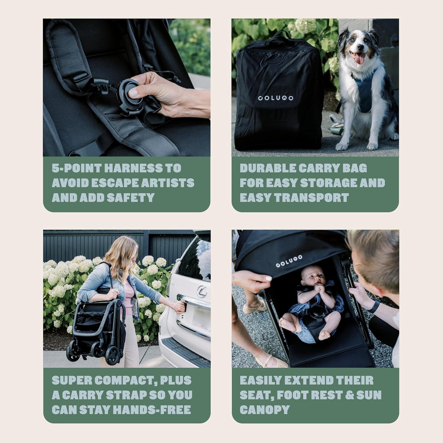 Colugo Compact+ Baby Stroller with Cupholder, Rain Cover, and Backpack