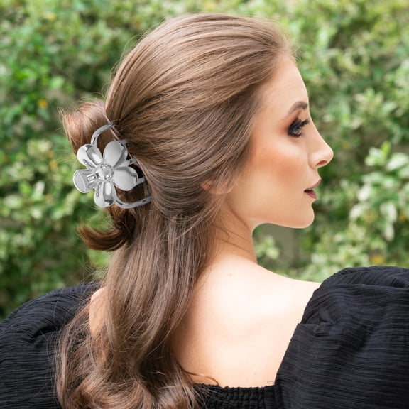 EXHUMKY Trendy Hair Accessories Floral Claw Clips for Women Silver Alloy Secure Hold 1Pack