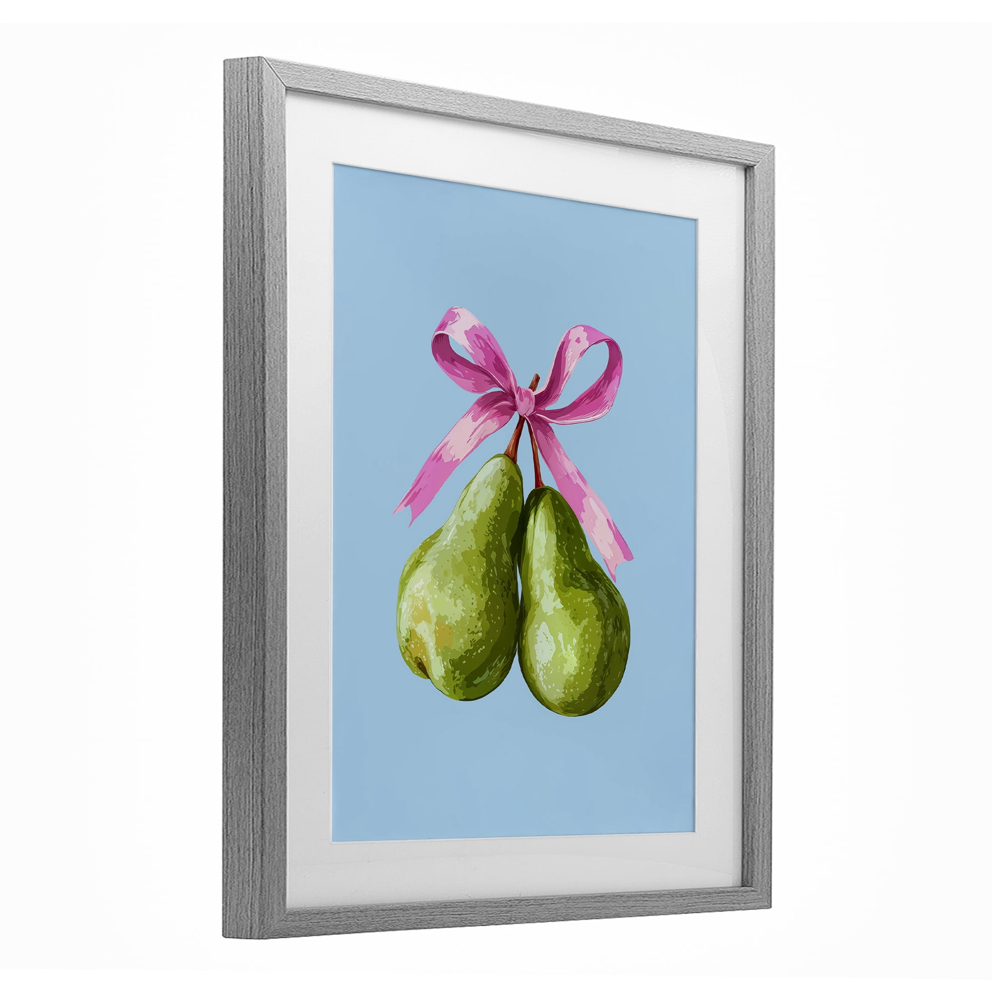 Stupell Industries Twin Pears with Ribbon Gray Framed Print Under Glass, design by Imagine It Images